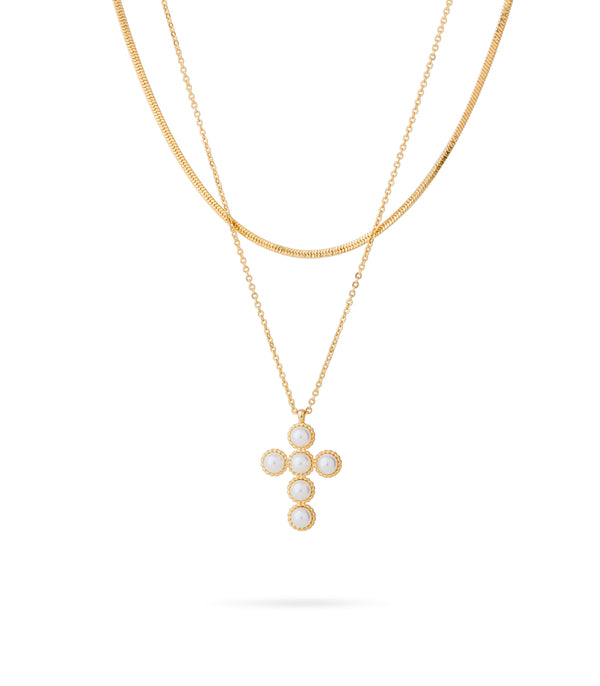 Pearl Cross Layered Necklace